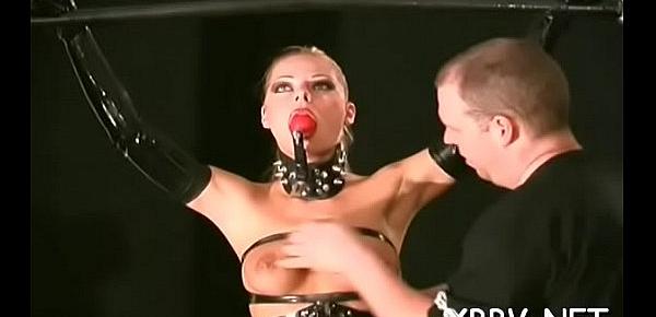  Yielding woman gets tits stimulated in harsh bdsm castigation